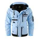 Men's Casual Windproof Jacket with Detachable Hat Solid Color Spring Autumn Versatile Coat Comfortable Knit Fabric Zip Closure