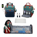 3-in-1 Diaper Bag Backpack – Foldable Baby Bed & USB Charging
