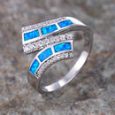 White Zircon Geometric Blue Opal Engagement Ring for Women Vintage Silver Wedding Band Jewelry Mother's Gift