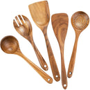 Eco-Friendly Wood Kitchenware Cooking Set with Storage Bucket - Household Spatula Spoon Salad Fork Stirring Spoon Baking Tools
