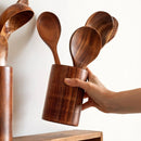 Eco-Friendly Wood Kitchenware Cooking Set with Storage Bucket - Household Spatula Spoon Salad Fork Stirring Spoon Baking Tools