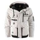 Men's Casual Windproof Jacket with Detachable Hat Solid Color Spring Autumn Versatile Coat Comfortable Knit Fabric Zip Closure