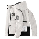 Men's Casual Windproof Jacket with Detachable Hat Solid Color Spring Autumn Versatile Coat Comfortable Knit Fabric Zip Closure