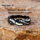 JieLing Vintage Rhodium Coated Copper Ring with Blue Green Fire Opal Interlocked Band Elegant Fine Jewelry for Anniversary Promise