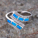 White Zircon Geometric Blue Opal Engagement Ring for Women Vintage Silver Wedding Band Jewelry Mother's Gift