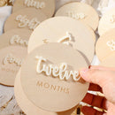 Ylsteed 12Pcs 1-12 Month Newborn Monthly Milestone Wooden Cards Dics Baby Keepsakes Newborn Photo Props